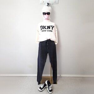 EUC Kangol black weathered look cotton joggers with drawstring waist, M